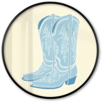 Poster in lijst Rond - Fotolijst 60x60 cm - Posters - Illustratie - Cowboylaarzen - Patroon - Ronde posterlijst zwart - Decoratie - Wanddecoratie woonkamer - Muurdecoratie slaapkamer