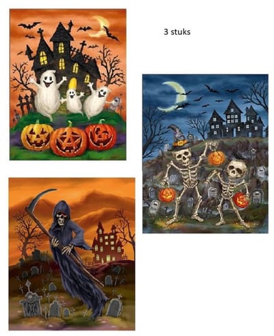3x Halloween 3D raamsticker deco RECHTHOEK 25 x 31 cm 3 assorti.