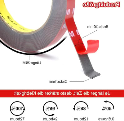 Extra sterke dubbelzijdige tape van industriekwaliteit, 25m x 10mm, acryl schuimtape, hittebestendig en weerbestendig, ideaal voor auto-accessoires, klussen en bevestigen van metaal, glas en hout