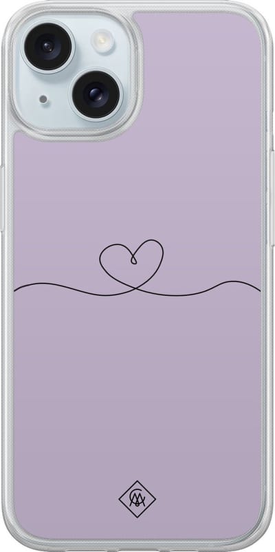 Casimoda® hoesje - Geschikt voor iPhone 14 - Hart Lila - 2-in-1 case - Schokbestendig - Illustratie - Verhoogde randen - Paars, Transparant