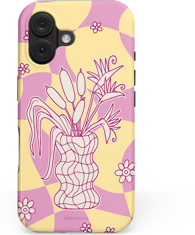 Casetastic hoesje geschikt voor Apple iPhone 16 - MagSafe - Dubbellaagse bescherming - Bosje vol roze - Fashion Case - Beige Lila Lichtroze