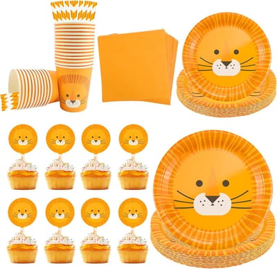 150-Delige Safari Leeuwen Feestdecoratie Set voor Kinderverjaardag - Compleet Servies voor 25 Personen