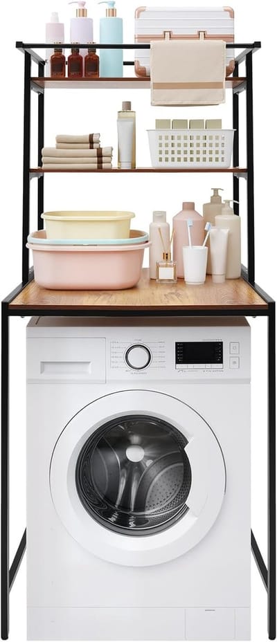 Wasmachinerek Badkamerrek - Toiletrek Opbergrek - Badkamer Organiseren - Verstevigd X-frame - 69 x 60 x 176.5cm - Zwart Eiken