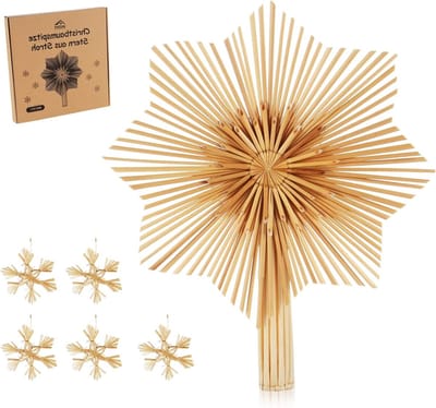 Allecta - Set van 6 Stro Sterren Ornamenten voor Kerstboom - Riet - 30 cm