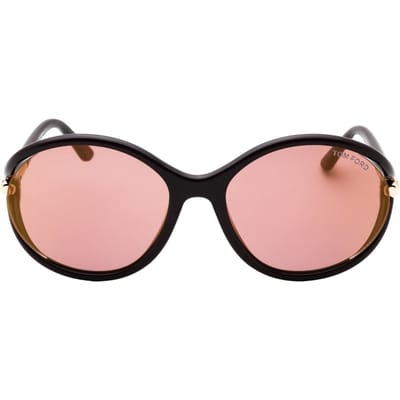 Tom Ford Glanzende Donkerbruine Montuur Roze Bruine Lens Zonnebril