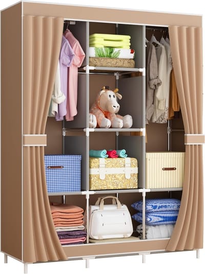 Eenvoudige Stoffen Kledingkast Opvouwbare,Stoffen Kledingkast Slaapkamer Kledingkast, Bruin
