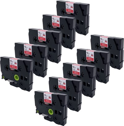 DULA Brother Compatible label tape- Tze-435 - 10 cassettes - Brother P-Touch - Wit op rood - 12mm x 8m