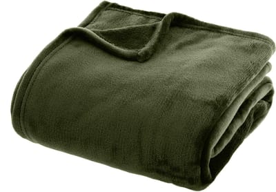 Atmosphera Plaid effen flanel fleece deken - 180x230 cm - Kaki