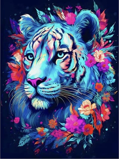Diamond Painting Set - Tijger & Bloemen/Bladeren - incl. Pen & Wax - 30 x 40 cm
