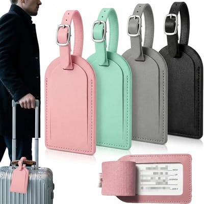 Set van 4 Luggage Tags van Leer met Verstelbare Gesp en Privacy Cover voor Reis en Zakelijk Gebruik in 4 Kleuren