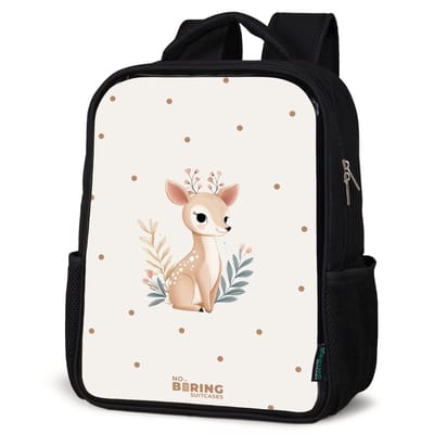 NoBoringSuitcases.com® - Rugzak zwart - Schooltas jongen & meisje - Hertje met planten in een veld vol stippen - Rugtas voor school - Boekentas kind - Schoolrugzak - Kinderrugzak
