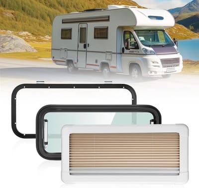 Opklapbaar zijraam met insectenbescherming en zonwering voor caravans, 700 x 300 mm