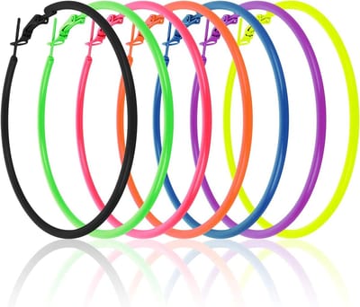 Grote Neon Oorbellen voor Vrouwen - 7 Paar Retro Hoepel Oorbellen voor Feestjes en Kostuums