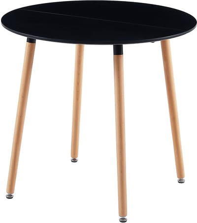 EGGREE Moderne ronde eettafel - Tweedelig bureaublad - Voor 2-4 personen - 80 x 80 x 75 cm - Zwart