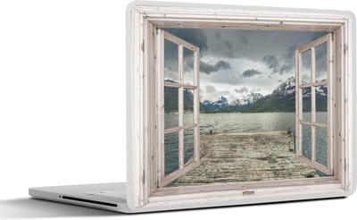 Laptop sticker - 14 inch - Doorkijk - Steiger - Berg - 32x5x23x5cm - Laptopstickers - Laptop skin - Cover