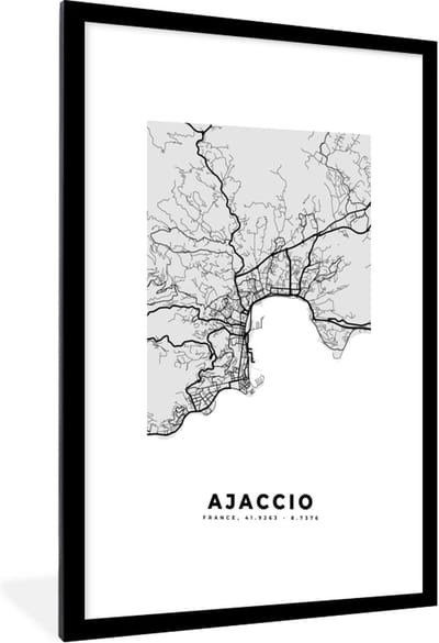 Fotolijst incl. Poster - Frankrijk - Plattegrond - Kaart - Ajaccio - Stadskaart - 60x90 cm - Posterlijst