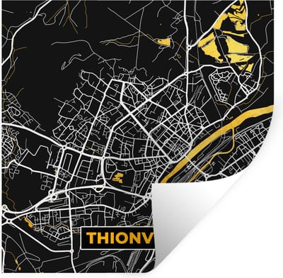 Muurstickers - Sticker Folie - Stadskaart - Frankrijk - Plattegrond - Thionville - Kaart - 100x100 cm - Plakfolie - Muurstickers Kinderkamer - Zelfklevend Behang XXL - Zelfklevend behangpapier - Stickerfolie