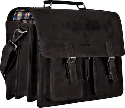 Leren Aktetas XL voor Heren en Dames - Documententas met Laptopvak 15,6 Inch - Overousbaar