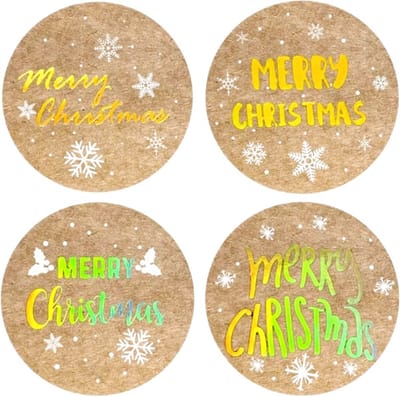 Kerst stickers rond "MERRY CHRISTMAS" ● 50 stuks ● Multiplaza - 4 soorten - promoten bedrijf - groet - bedankje - Webshop - pakket - post - kado