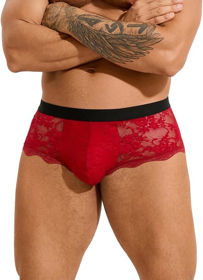 Zeloria Heren Kant Boxer – Transparante Erotische Lace Boxershort – Rood – S – Stretch & Comfort