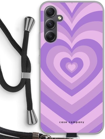 Case Company® - Hoesje met koord geschikt voor Samsung Galaxy A34 hoesje met Koord - Hart Paars - Telefoonhoesje met Zwart Koord - Bescherming aan alle Kanten en Over de Schermrand