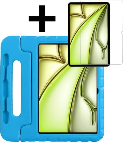 Hoes - Geschikt voor Apple iPad Air (2024/2025/2026) - 11 inch - Met Screenprotector - Kinderhoes Shockproof Bumper - Kidsproof Case - Tablet Hoesje - Kinder Hoesje Cover - Blauw