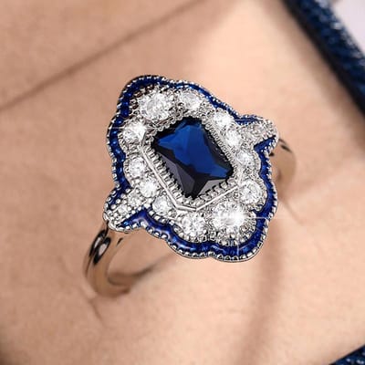 Huitan Special-interested Design Damesringen met Blauwe Zirkonia Handgemaakte Emaille Ring Chique Accessoires voor Feest Sieraden 6 beige