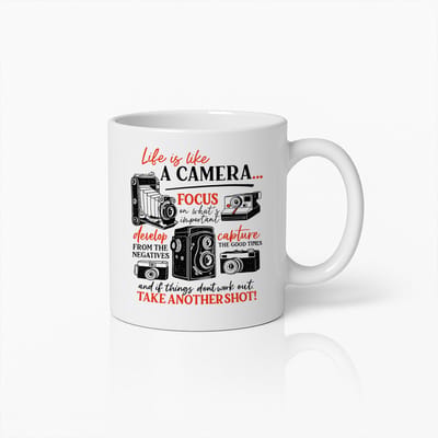 Het Leven Is Als Een Camera Mok 330ml – Inspirerende Quote Beker voor Fotografen – Focus, Leg Vast en Probeer Opnieuw – Perfect Cadeau voor Fotografie Liefhebbers