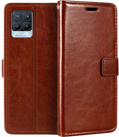 Bookcase Geschikt voor: Realme 8 Pro - Bruin - portemonee hoesje