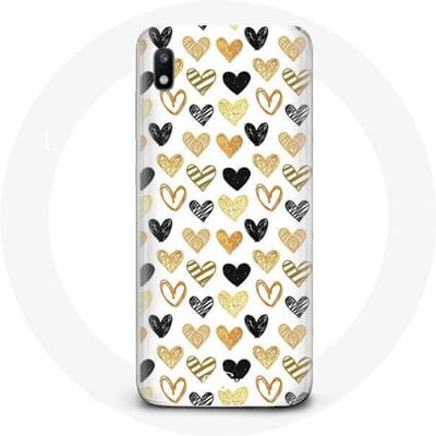 Hoesje voor Samsung Galaxy A10 Abstracte textuur achtergrond harten zwart geel en grijs