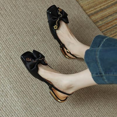 Bow Hollow Sandalen Dames Zomer Nieuw Retro Lage Hak Achterkant Open Schoenen Dames Jurkschoenen Mary Jane Schoenen Zapatos De Mujer 38 gray