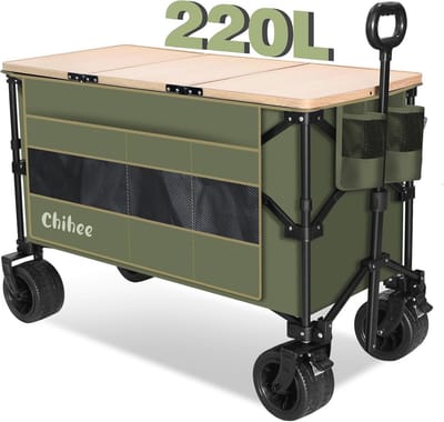 Inklapbare Handwagen voor Buiten - Tuinwagen, Strandwagen met Oversized Tas en Draagbare Alle Terrein Wielen - 220L