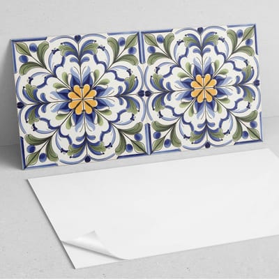 Coloray Wandpanelen Zelfklevend - Keramisch patroon met bloemenmotief PVC Wandpaneel - 100 cm x 50 cm - Blauw Wandbekleding Zelfklevend - 1 stuk - Texturen Wandpanelen Zelfklevend - Wandpanelen Keuken - Wandpaneel Badkamer