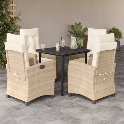 vidaXL - 5-delige - Tuinset - met - kussens - poly - rattan - beige