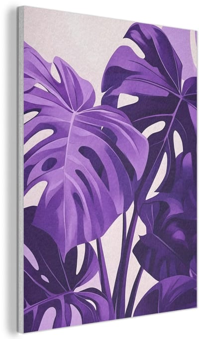 Akoestisch wandpaneel 30x40 cm - Vilt schilderij Bladeren - Paars - Tropisch - Abstract - Akoestische panelen - Geluidsdempende wanddecoratie - Geluidsisolatie woonkamer - Muurdecoratie geluidspanelen