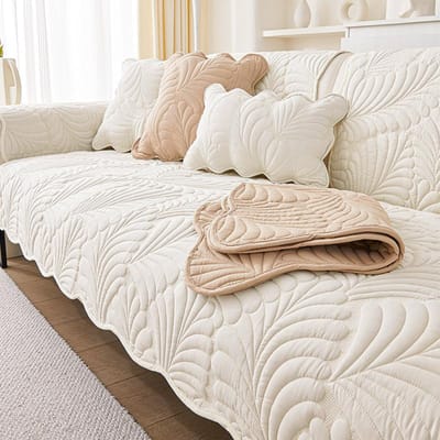 Gewassen Katoen Bankkussen Vier Seizoenen Universeel Antislip Woonkamer Borduurwerk Blad Bankhoes Irreguliere Randen Bankkussen 30x50cm pillowcase melkwitte kleur