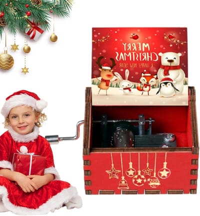 Handslinger Muziekdoos - Houten Muziekdoos Kerst - Feestelijke Sfeer Creëren - Massief Hout Gravure - 9072 g - Niet gespecificeerd