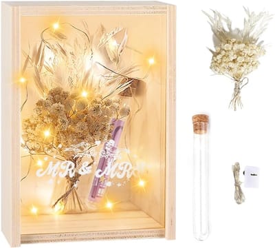 Houten Trouwring Geschenkdoos - Geldcadeau voor Bruiloften - Trouwringen - Houten Doos met Gedroogde Bloemen en Testbuis
