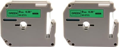 KATRIZ® huismerk label tape voor Brother M-K721| PT-65/70/80/90/M98 | Zwart op Groen | 9mm*8m |  2 stuks