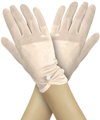Dailygoods - Satijnen handschoenen, parelonderzoek korte elastische handschoenen, bruidshandschoenen, parelhandschoenen voor bruiloft, opera, diner, bal