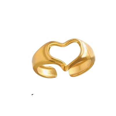 Aramat Jewels | Ringen | Stalen Verstelbare Open Ring - Open Hartje - One Size | Goudkleur | |12mm | Staal | Volwassenen | Verkleurd niet