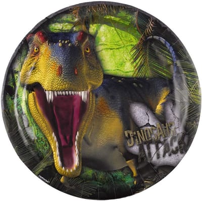 8 papieren bordjes met dinosaurusthema (Dino Attack) 23 cm