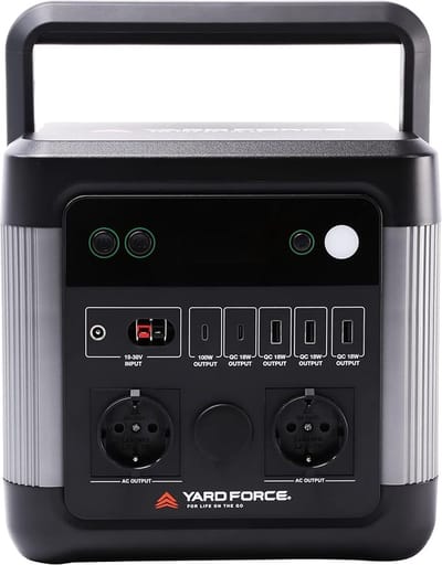 Yard Force LX PS1200-EU - draagbare Powerstation - 974Wh - LiFePO4 Batterij-Backup met 2400W Piekvermogen AC Uitgangen - Zonnestroom-Generator voor Camping/Woonwagen/Huisgebruik/Noodstroomvoorziening