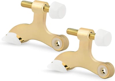 2-delige deurstopper met scharnierpen, geborsteld satijnen afwerking - Verstelbare, robuuste deurstopper met scharnierpen en witte rubberen kussentjes, Goud