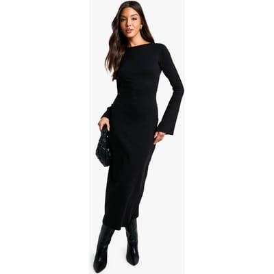 boohoo Dames Rib Tie Back Midaxi-jurk | Black | Maat: 14