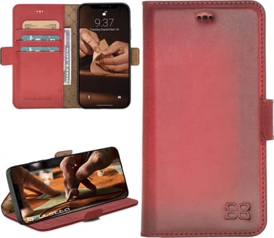 Bouletta iPhone 13 Pro compatibel leer BookCase hoesje - Burned Red