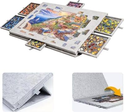 Puzzeltafel - Puzzelplank - Ontspannen Puzzelen - Met 6 sorteerladen - 1500 stukjes - Lichtgrijs