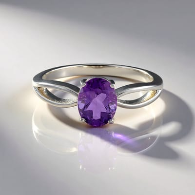 Cavill - Zilveren Ring met Marokkaanse Amethist Ovaal 1,614 ct - 925 Sterling Zilver met Platina Afwerking - Elegante Prongzetting - Paarse Edelsteen