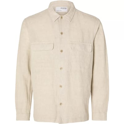 SELECTED MEN Slhmads-linen Overshirt Ls Noos - met lange mouwen - Heren Beige - Maat XL