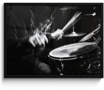 Poster in lijst - Fotolijst 70x50 cm - Posters - Drummer - Zwart - Drumstel - Posterlijst zwart - Decoratie - Wanddecoratie woonkamer - Muurdecoratie slaapkamer